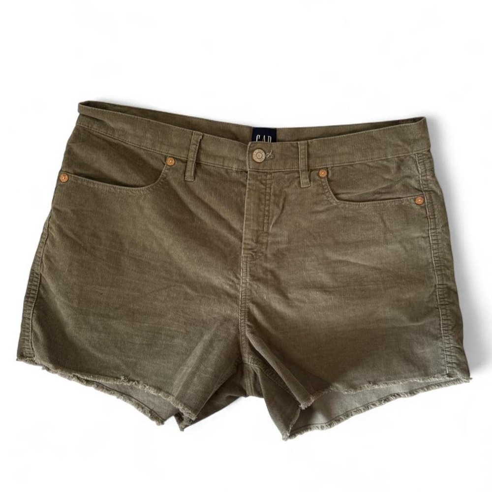 Gap Corduroy Shorts High Rise Olive Green Raw Frayed Hem Size 12 Gap